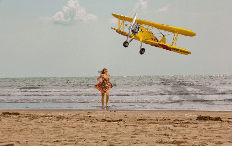 Antoine de Saint-Exupéry makes safe, unscheduled landing at West Wittering Beach, England. © Cristina Schek, 2015